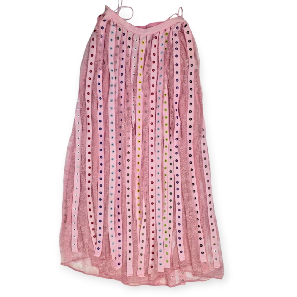 LEF T FIG Pink Lace Eyelet Grommet Ribbon Festival Punk Rave Skirt Sz 4 Left Fig